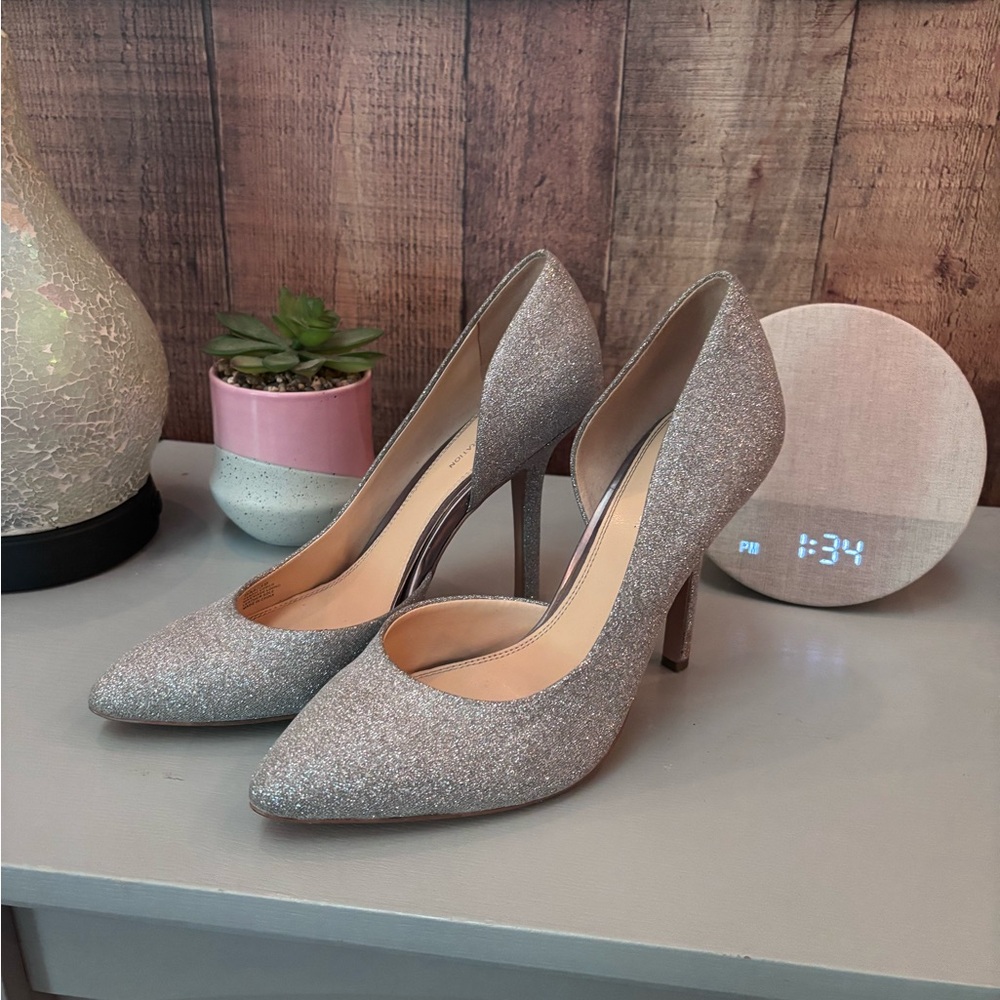 Sparkle Pointed-Toe High Heels - Silver Glitter